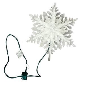 White Snowflake Light Up Christmas Tree Topper Warm White Lights Plug In 10"
